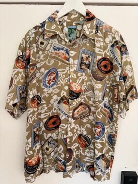 Everest Collection Hawaiian Shirt XL Rayon Aloha Postcard Print Camp Shirt